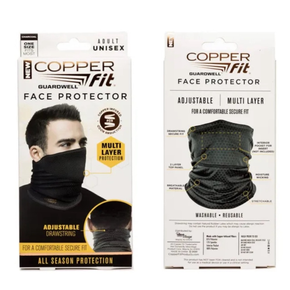Copper Fit Guardwell Face Protector Mask Gaiter Adult Charcoal/Black Drawstring